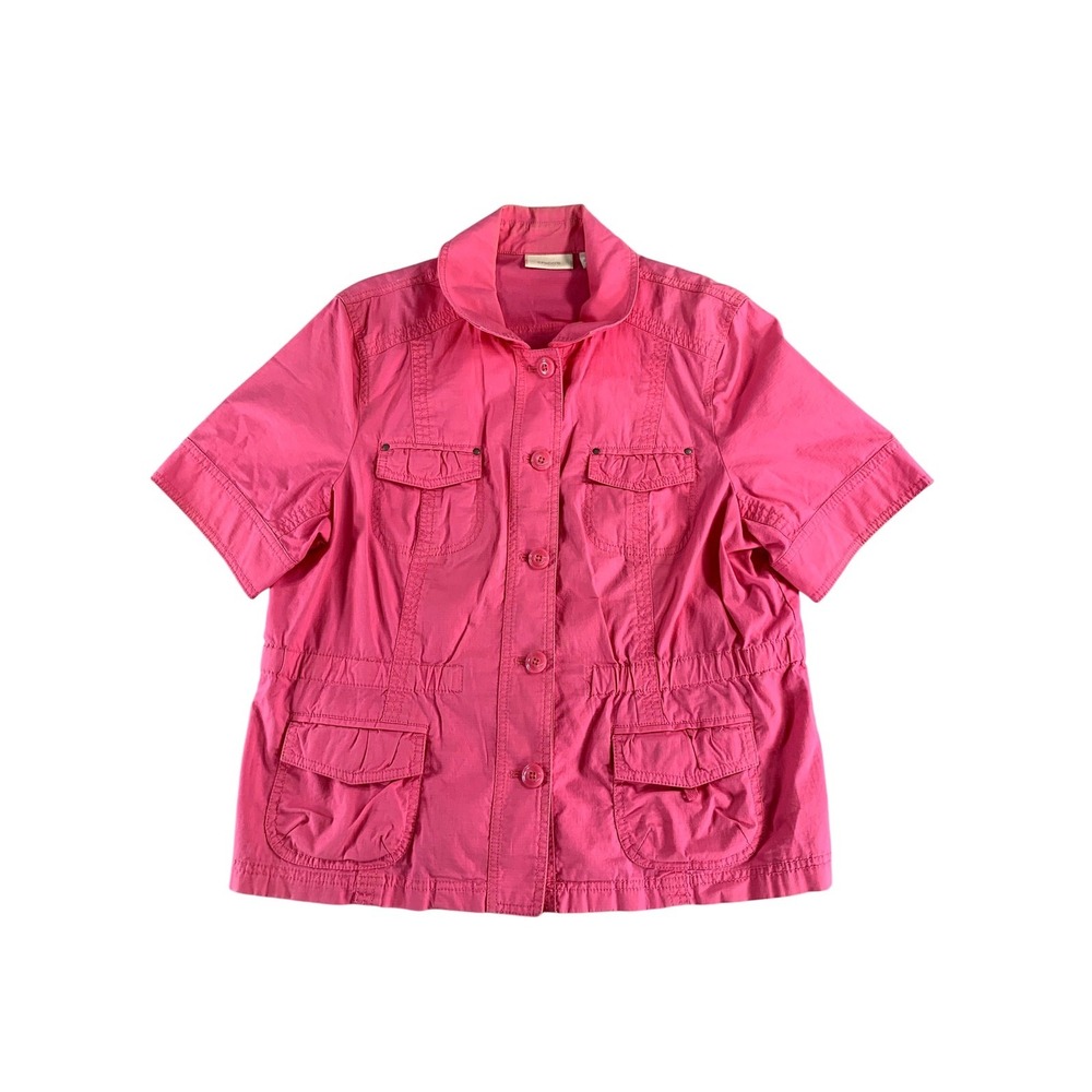 Chicos Jacket Womens 2 Short Sleeve Utility Safari Pockets Button Front Lightwei